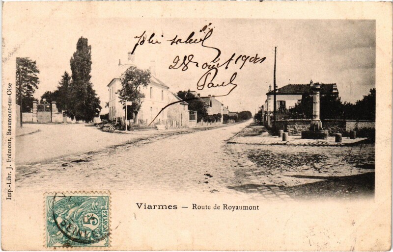 Carte postale ancienne Viarmes Route de Royaumont France à Viarmes