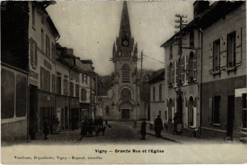 Carte postale ancienne Vigny Grande Rue et l'Eglise France à Vigny