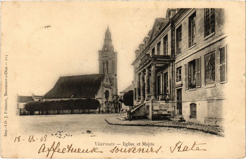 Carte postale ancienne Viarmes Eglise et Mairie France à Viarmes