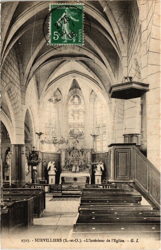 Carte postale ancienne Survilliers L'Interieur de l'Eglise France à Survilliers