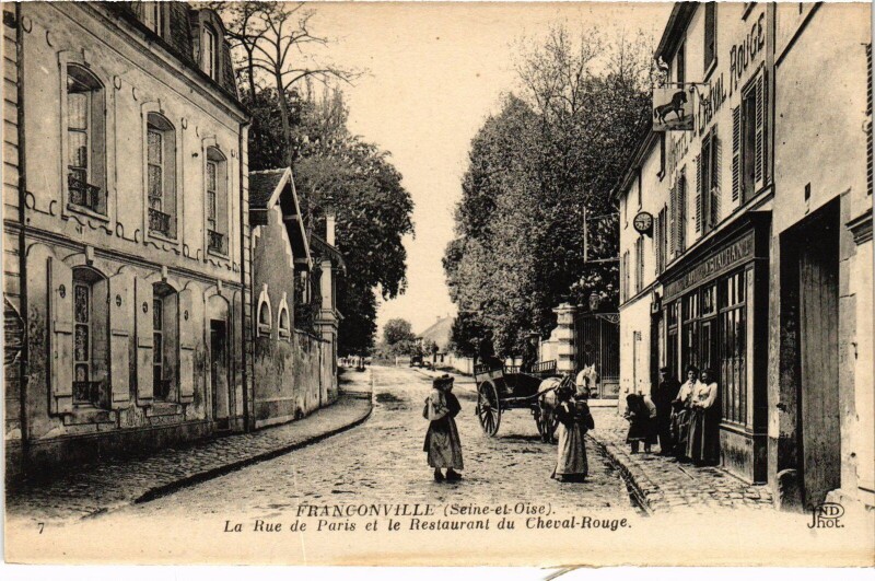 Carte postale ancienne Franconville La Rue de Paris et le Restaurant France à Franconville