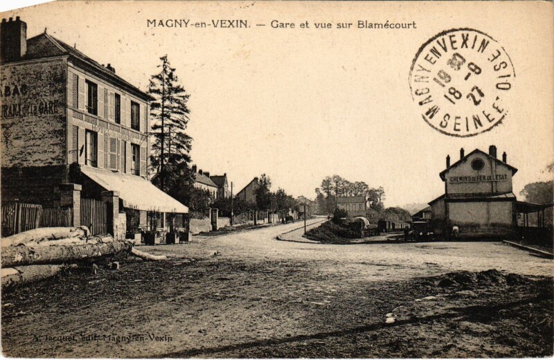 Carte postale ancienne Magny en Vexin Gare et vue s Blamecourt France à Magny-en-Vexin