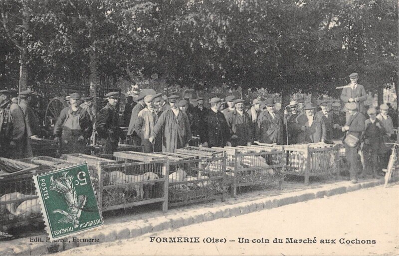 Carte postale ancienne Formerie / Un Coin Du Marche Aux Cochons à Formerie