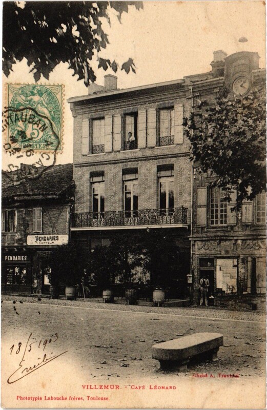Carte postale ancienne Villemur Café Léonard