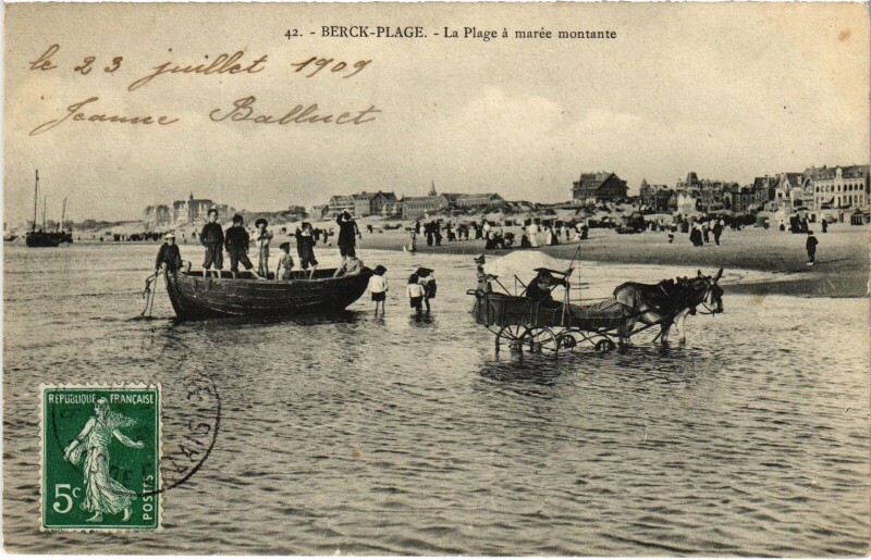Carte postale ancienne Berck-Plage La plage a maree montante à Berck