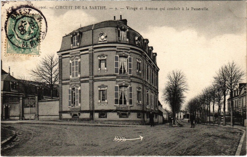 Carte postale ancienne Circuit de la Sarthe virage et Avenue qui conduit a la Passerelle