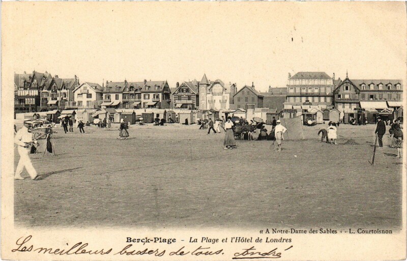 Carte postale ancienne Berck-Plage La plage Hotel de Londres à Berck