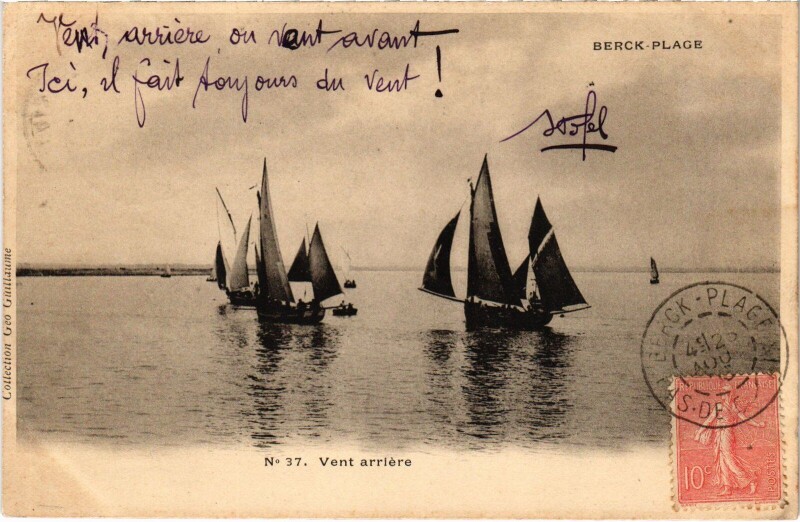 Carte postale ancienne Berck-Plage vent arriere à Berck
