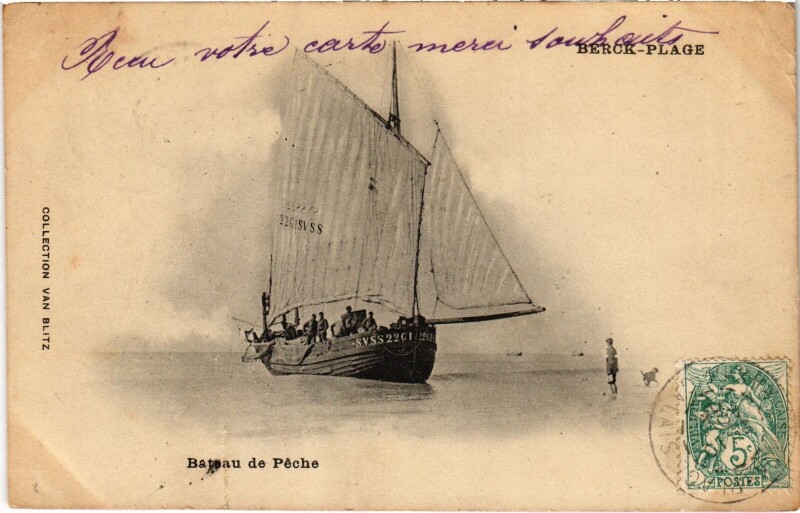 Carte postale ancienne Berck-Plage Bateau de peche à Berck