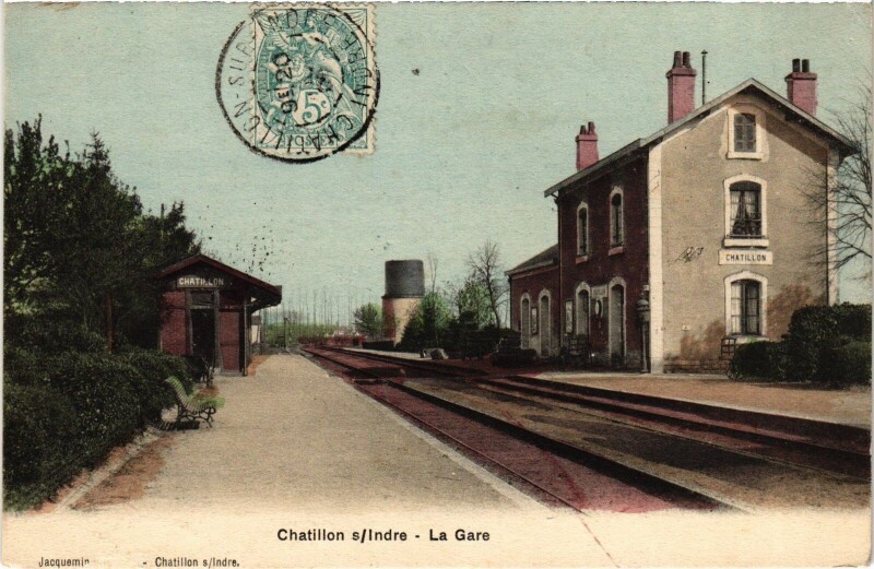 Carte postale ancienne Chatillon-sur-Indre la gare Railway Station