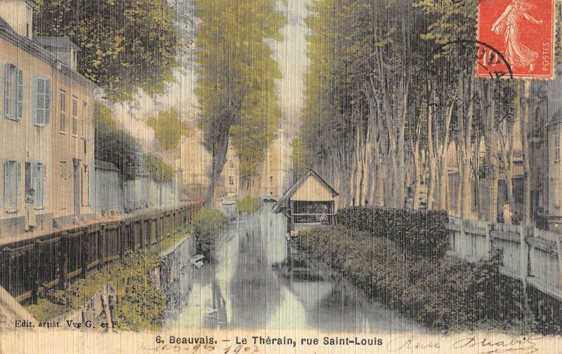 Carte postale ancienne Beauvais - Le Therain - Rue Saint Louis - cpa toilée à Beauvais