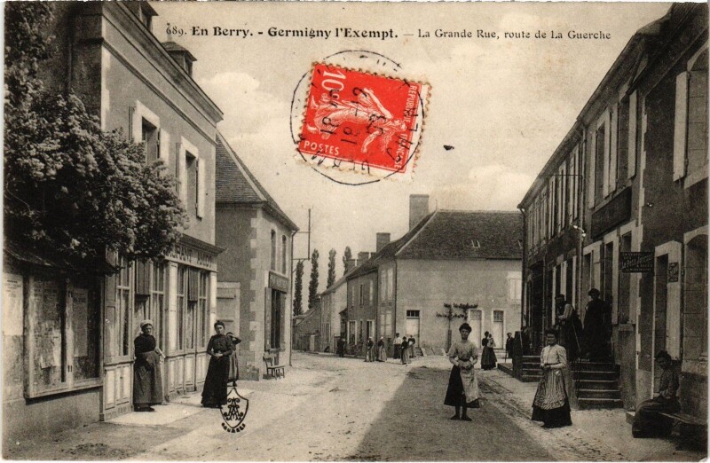 Carte postale ancienne Germigny-l'Exempt la Grande Rue route del a Guerche à Germigny-l'Exempt
