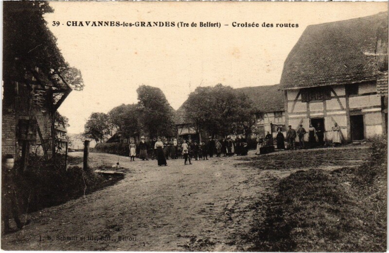 Carte postale ancienne Chavannes-les-Grandes Croisée des routes
