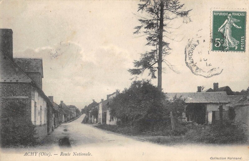 Carte postale ancienne Achy - Route Nationale