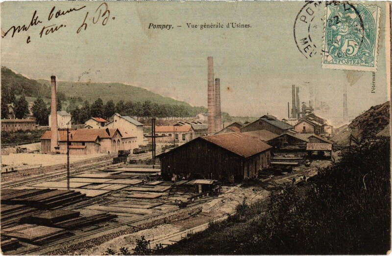 Carte postale ancienne Pompey vue générale d'Usines à Pompey
