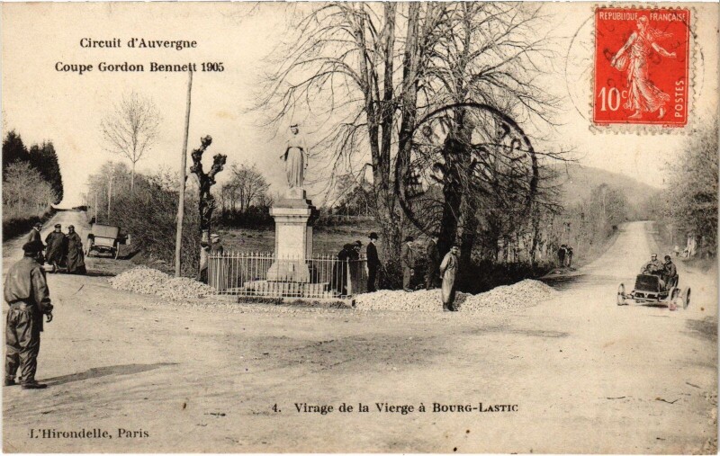 Carte postale ancienne Bourg-Lastic Circuit d'Auvergne Coupe Gordon Bennet 1905 à Bourg-Lastic