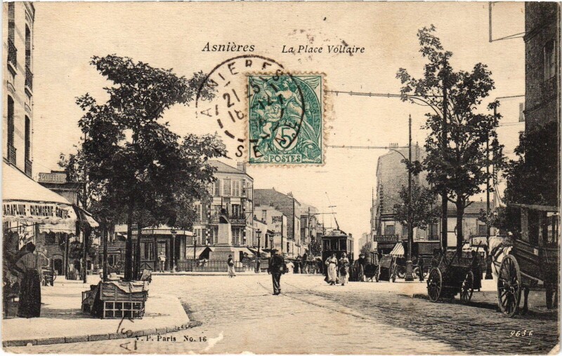 Carte postale ancienne Asnieres Place Voltaire