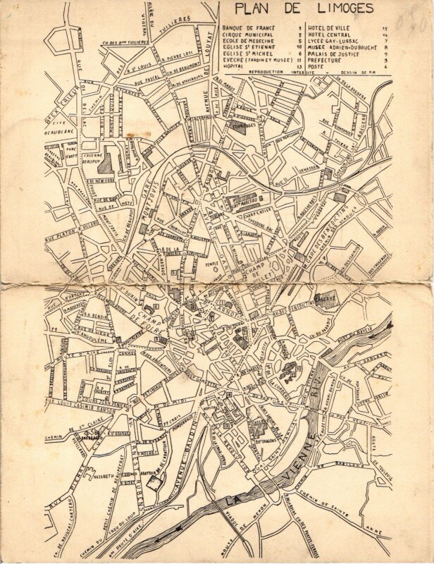 Carte postale ancienne Plan de Limoges à Limoges