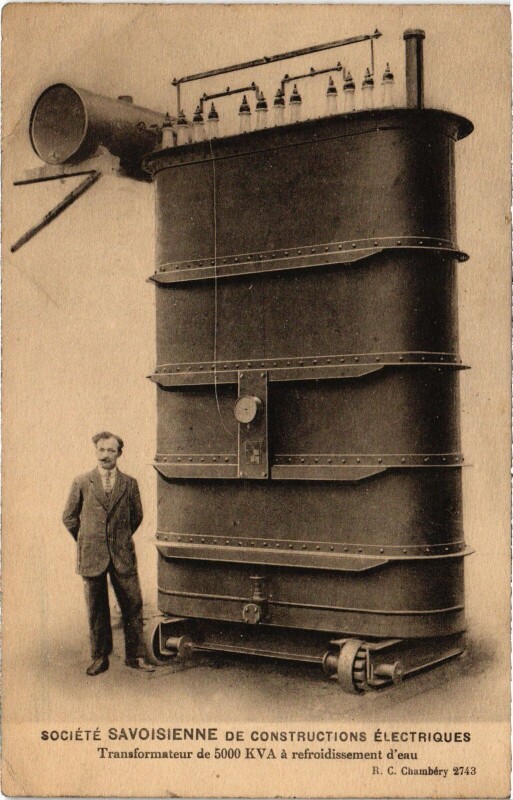 Carte postale ancienne Soc. Savoisienne de constructions électriques Transformateur
