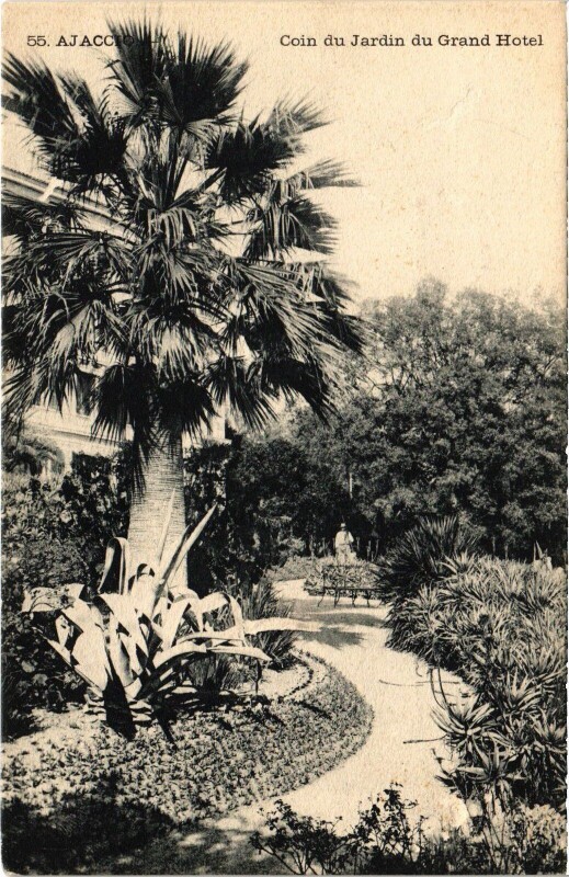 Carte postale ancienne Ajaccio Coin du Jardin du Grand Hotel à Ajaccio