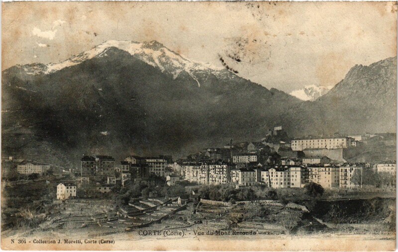 Carte postale ancienne Corte Vue du Mont Rotondo à Corte