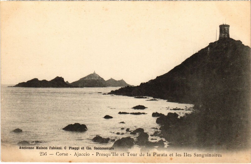 Carte postale ancienne Ajaccio Presqu'Ile et Tour de la Parata - Iles Sanguinaires à Ajaccio