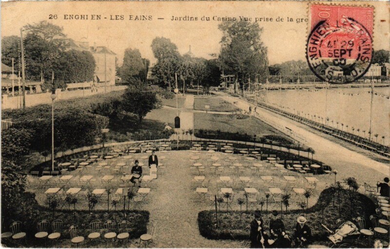 Carte postale ancienne Enghien les Bains Jardin du Casino France à Enghien-les-Bains