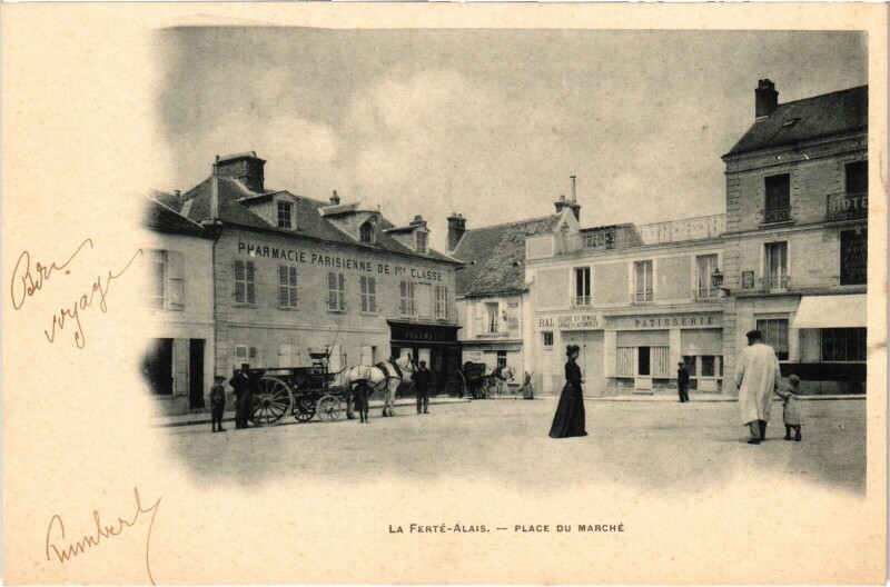 Carte postale ancienne La Ferté-Alais Place du Marché à La Ferté-Alais