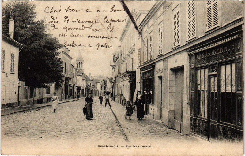 Carte postale ancienne Ris-Orangis Rue Nationale à Ris-Orangis
