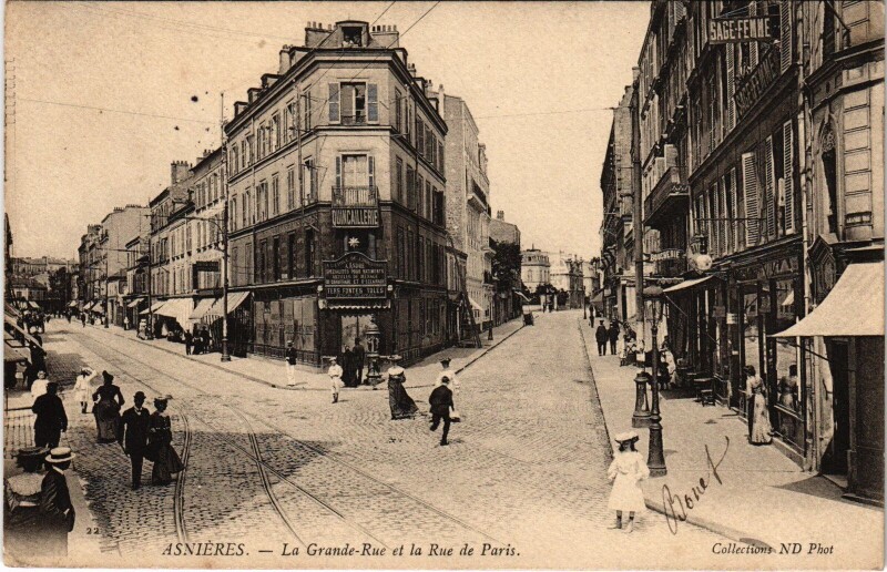 Carte postale ancienne Asnieres Grande Rue rue de Paris