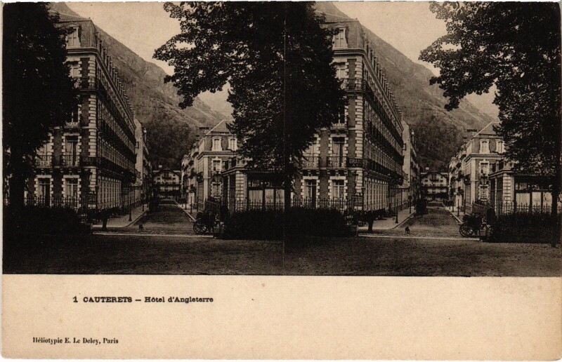 Carte postale ancienne Stereo Cauterets Hotel d'Angleterre à Cauterets