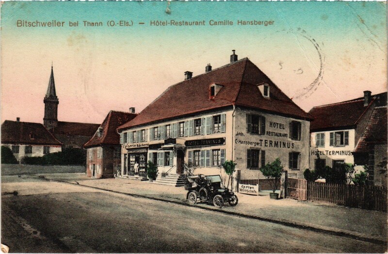 Carte postale ancienne Bitschweiler Hotel-Restaurant Camille Hansberger