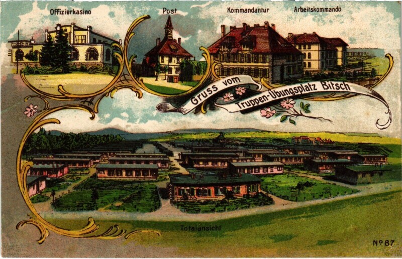 Carte postale ancienne Litho Gruss aus Bitsch Truppen Ubungsplatz