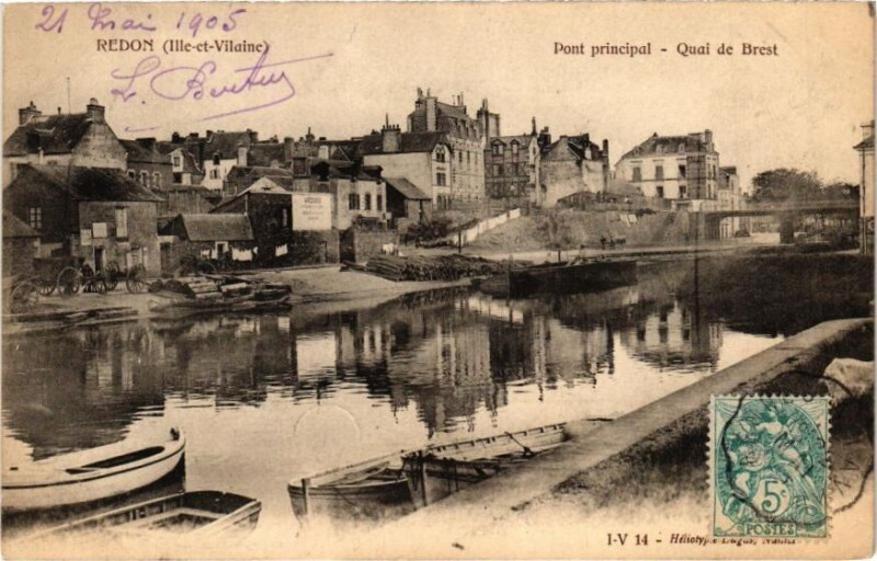Carte postale ancienne Pont principal - Quai de Brest à Redon
