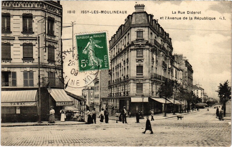 Carte postale ancienne Issy-les-Moulineaux Rue Diderot Avenue de la République à Issy-les-Moulineaux