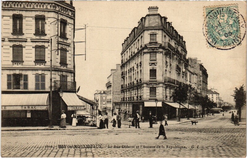 Carte postale ancienne Issy-les-Moulineaux Rue Diderot Avenue de la République à Issy-les-Moulineaux
