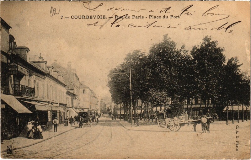 Carte postale ancienne Courbevoie Rue de Paris Place du Port à Courbevoie
