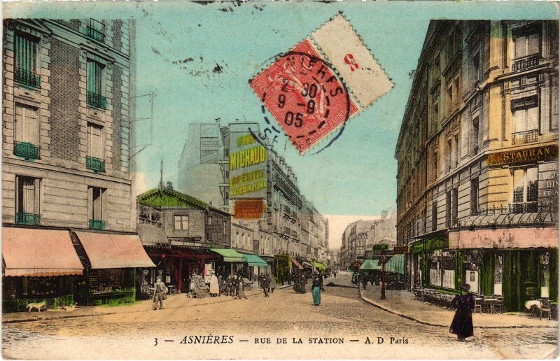 Carte postale ancienne Asnieres Rue de la Station