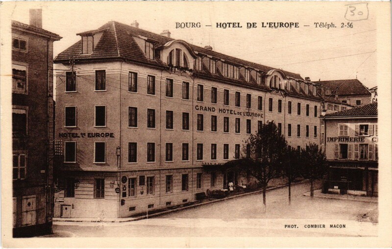 Carte postale ancienne Bourg en Bresse Hotel de l'Europe à Bourg-en-Bresse