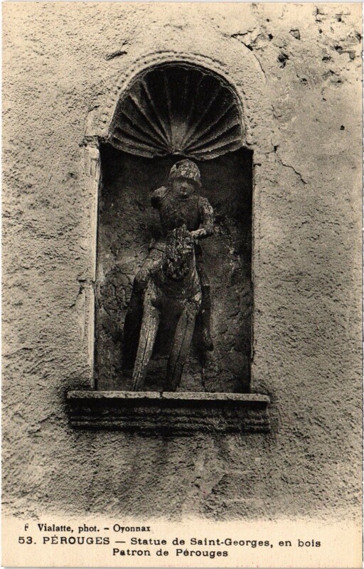 Carte postale ancienne Perouges Statue de Saint-Georges