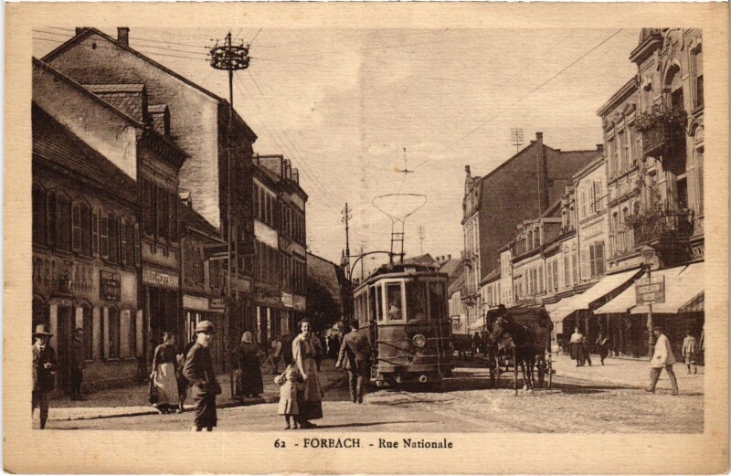 Carte postale ancienne Tramway Forbach rue Nationale à Forbach