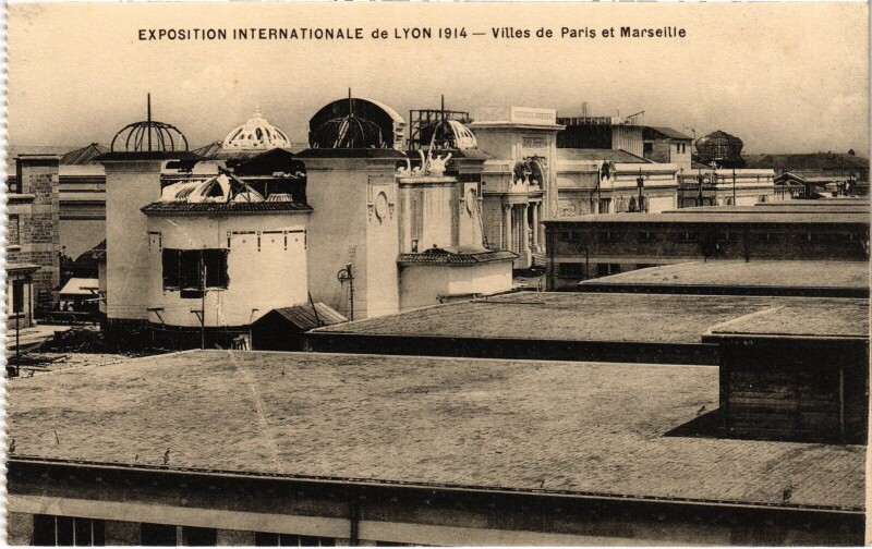 Carte postale ancienne 1914 Expo Lyon Villes de Paris et Marseille