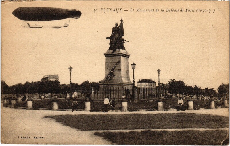 Carte postale ancienne Aviation Dirigeable Puteaux Monument de la Défense de Paris à Puteaux