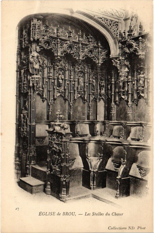 Carte postale ancienne Bourg en Bresse Brou Church Les Stalles du Choeur à Bourg-en-Bresse