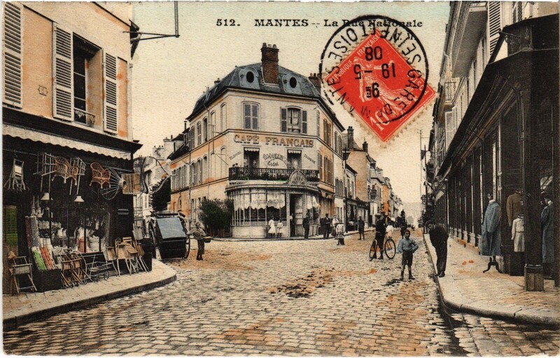 Carte postale ancienne Mantes Rue Nationale