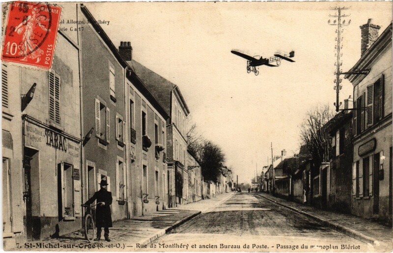 Carte postale ancienne Aviation Saint-Michel-sur-Orge Rue de Motlhéry Bureau de poste à Saint-Michel-sur-Orge