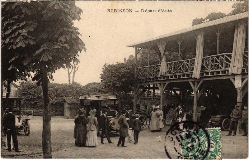 Carte postale ancienne Robinson Départ d'auto