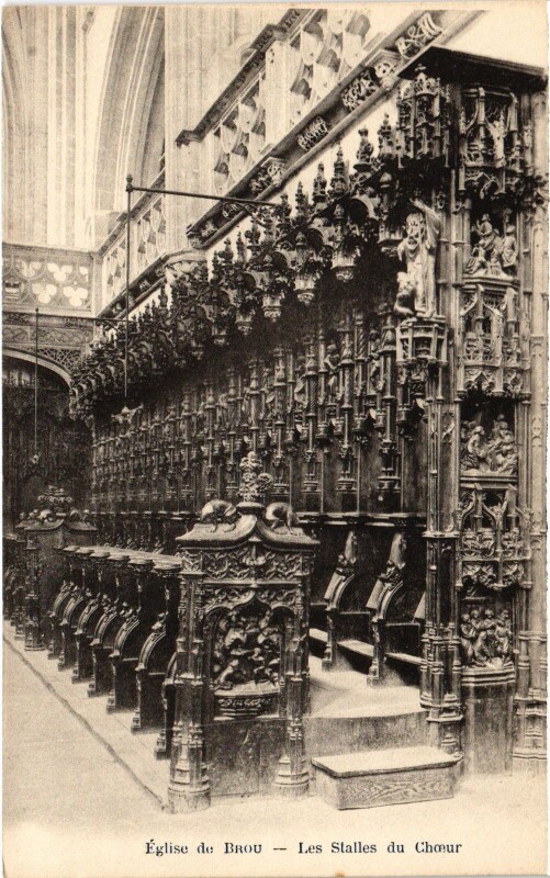 Carte postale ancienne Bourg en Bresse Brou Church Les Stalles du Choeur à Bourg-en-Bresse