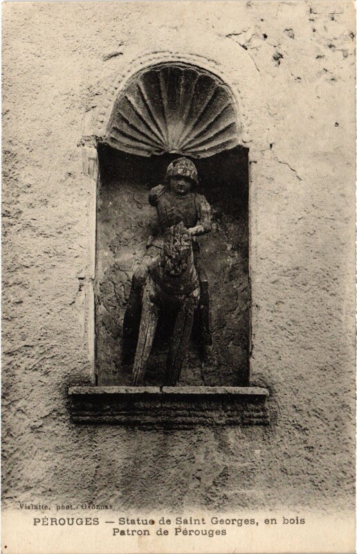 Carte postale ancienne Perouges Statue de Saint-Georges