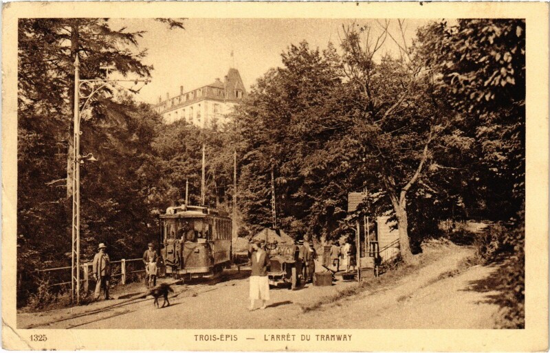 Carte postale ancienne Trois-Epis Arret du Tramway